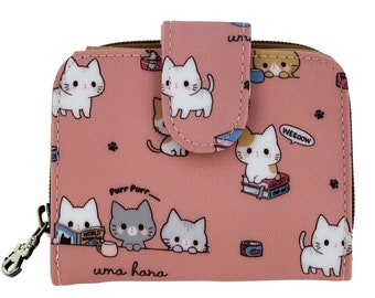 Meow Cat Waterproof Short Snap Fold Wallet & Coin Purse, Waterproof, Pony Zipper, Cute Gift for Kitty Lovers