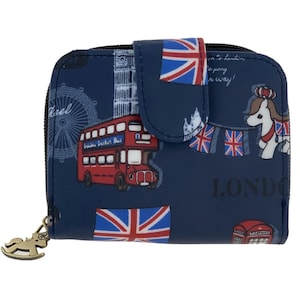 Monedero y cartera plegable a presión corta impermeable de Londres Inglaterra, impermeable, cremallera de pony, lindo regalo