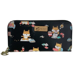 Weekend Shiba Inu Puppy Cartera larga portátil impermeable, capacidad para teléfono de 5,5 pulgadas, cremallera en forma de pony, lindo regalo para los amantes de los perros