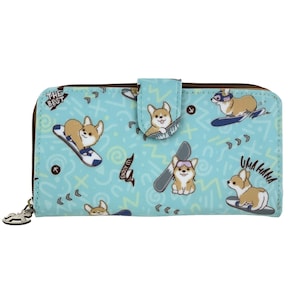 Snow Corgi - Cartera y monedero impermeables con cierre largo y plegable, bonito regalo para los amantes de los perros