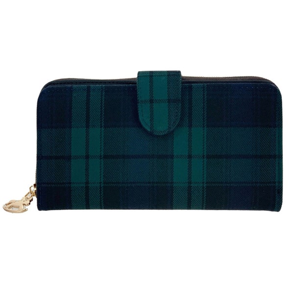 Plaid Waterproof Long Snap Fold Wallet & Coin Purse, Cute Gift for Woman