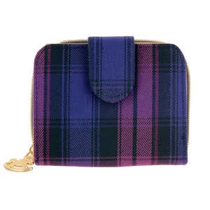 Monedero y cartera plegable a presión corta impermeable a cuadros, cremallera de pony, lindo regalo