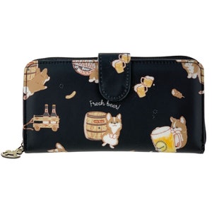 Beer Corgi - Cartera y monedero impermeables con cierre largo y plegable, bonito regalo para los amantes de los perros