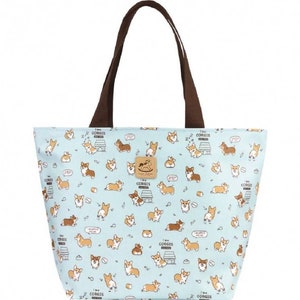 Corgi Puppy Waterproof Large Travel Tote Shoulder Bag, Cute Gift for Dog Lovers