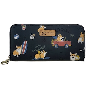 Surfing Beach Corgi impermeable portátil billetera larga, tiene capacidad para teléfono de 5.5 pulgadas, corgi butt, cremallera en forma de pony, lindo regalo para los amantes de Corgi