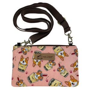 Boba Corgi impermeable teléfono crossbody bolso bolso con pantalla táctil compatible bolsillo de cremallera de plástico, lindo regalo para perros y amantes