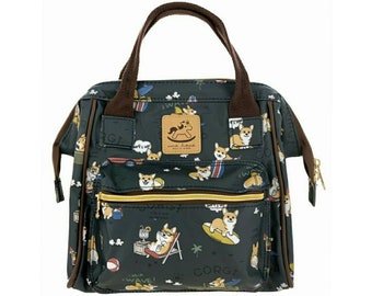 Surfing Beach Corgis Wasserdichte Kleine Dreifache Verwendung Mehrzweck-Handtasche, Rucksack, Crossbody Umhängetasche, Cabrio, Multi-Funktional