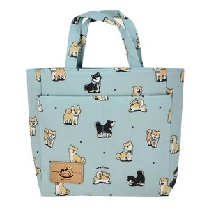 Waterproof Shiba Inu Double Pocket Handbag Tote, Cute Gift for Dog Lovers, Casual Everyday Bag