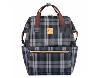 Waterproof Plaid Large Opening Backpack, Perfect Gift for School & Work, Fits Laptop, Books, Water Bottle