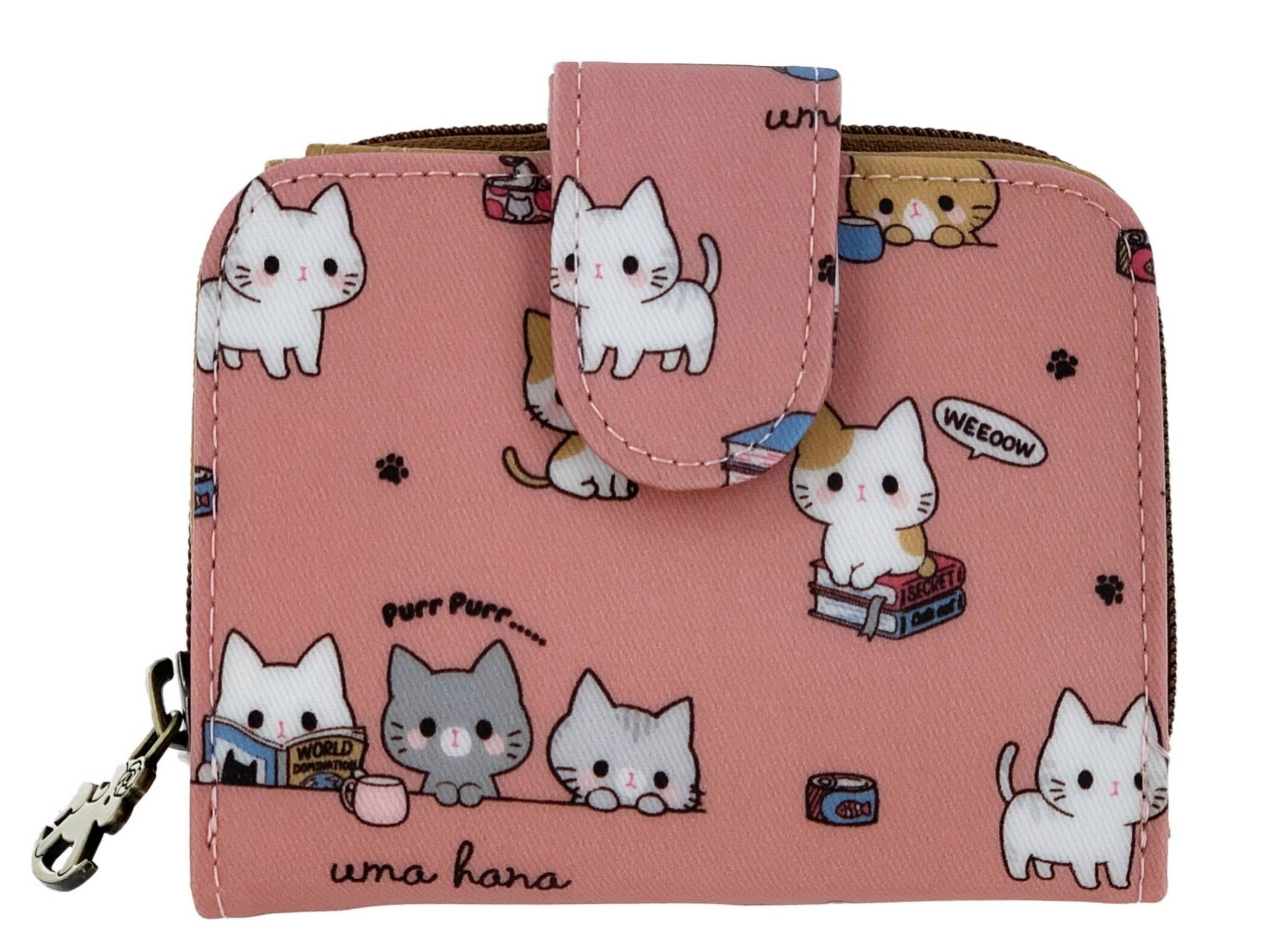 Meow Cat Waterproof Short Snap Fold Wallet & Coin Purse, Waterproof, Pony Zipper, Cute Gift for Kitty Lovers