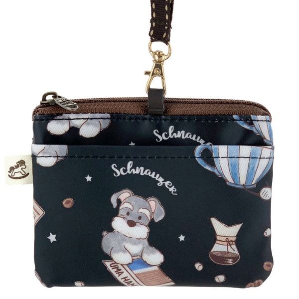 Schnauzer Waterproof Card & Coin Purse Holder W/ Neck Strap Lanyard, Cute Gift for Dog Lovers