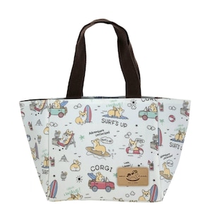 Wasserdichte Surfing Corgis Tote Handtasche, süßes Geschenk für Hundeliebhaber, lässige Alltagstasche