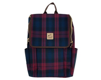 Waterproof Plaid Large Magnetic Flip Cover Backpack, Water Bottle & Umbrella Pockets, Fits 15 inch Laptop, Cute Gift for Women