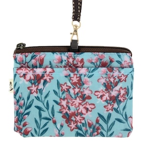 Floral Bloom impermeable tarjeta y monedero titular con correa para el cuello cordón, lindo regalo para los amantes de las flores