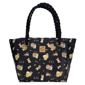 Corgis Bier Wasserdichte gewebte Schulter Tote Handtasche, süßes Geschenk für Hundeliebhaber, große Kapazität Alltagstasche