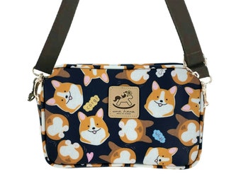 Bandolera rectangular Corgi impermeable con doble cremallera, bolso de hombro, lindo regalo para los amantes de los perros, bolso casual de todos los días