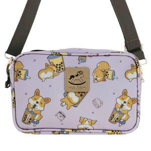 Wasserdichte Boba Corgis Rechteck Doppelreißverschluss Crossbody, Umhängetasche Geldbörse, süßes Geschenk für Hundeliebhaber, lässige Alltagstasche