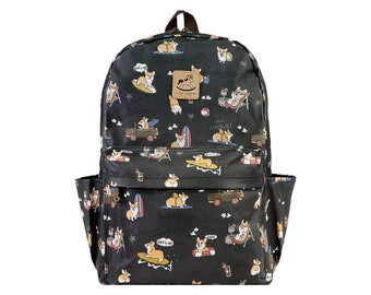 Corgi Puppy, Large Backpack, Waterproof, Zipper, Dog, Corgi Butt, Cute, Unique, Gift, School, Work, Travel, Laptop, Books, Surfing, Beach