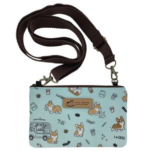 Bolso bandolera impermeable para teléfono con diseño de Corgi & Coffee, con bolsillo de plástico con cremallera compatible con pantalla táctil, bonito regalo para amantes de los perros