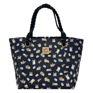 Baby Corgis wasserdichte gewebte Schulter Tote Handtasche, süßes Geschenk für Hundeliebhaber, große Kapazität Alltagstasche