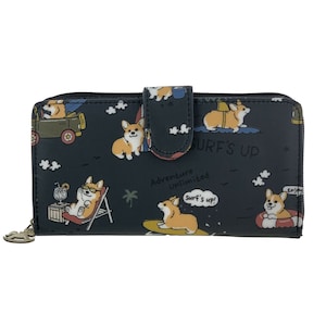 Carteira Corgi à prova d'água com dobra longa e porta-moedas, lindo presente para amantes de cães e praia