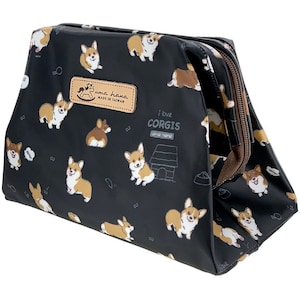 Bolsa de maquillaje cosmético de apertura grande impermeable Corgi, lindo regalo para los amantes de los perros, organizador de almacenamiento de artículos de tocador