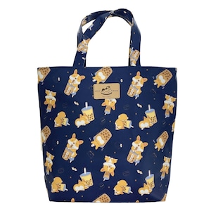 Boba Corgis Wasserdichte Bucket Tote Handtasche, süßes Geschenk für Hundeliebhaber, lässige Alltagstasche