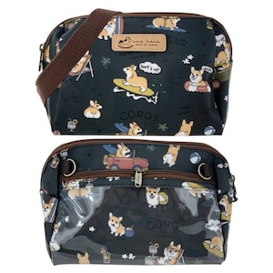 Surfing Corgi Waterproof Phone Crossbody Shoulder Bag Purse W/ Touch Screen Compatible Plastic Zipper Pocket, Cute Gift for Dog Lovers