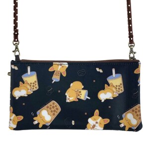 Boba Corgi impermeable largo rectangular crossbody, bolso de hombro, regalo para los amantes de los perros