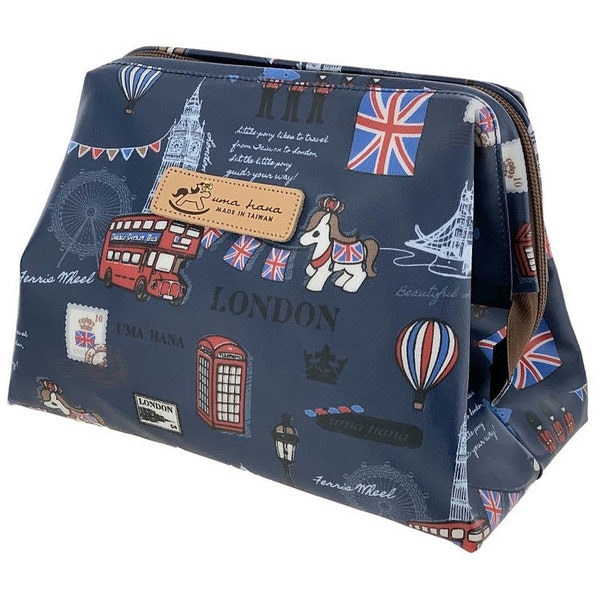 London England Waterproof Large Opening Cosmetic Makeup Bag, Cute Gift for UK Lovers, Travel Organizer