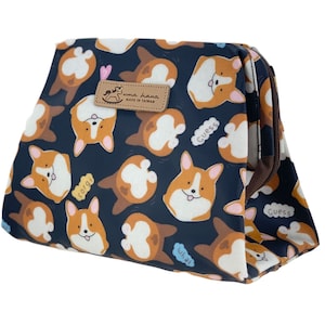 Bolsa de maquillaje cosmético de apertura grande impermeable Corgi, lindo regalo para los amantes de los perros, organizador de almacenamiento de artículos de tocador