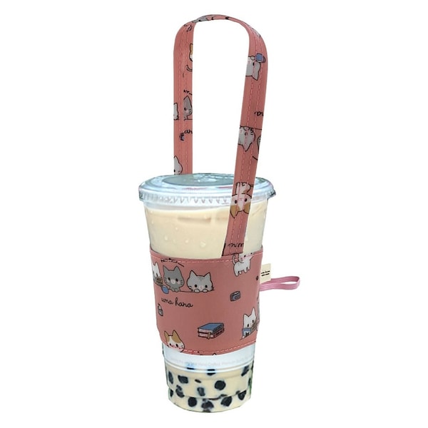 Kitty Cat Waterproof Drink Carrier Holder, Foldable, Portable for Boba Milk Tea, Coffee, Smoothie, Cute Gift for Cat Lovers