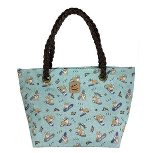Wasserdichte Schnee Corgis gewebte Schulter Tote Handtasche, süßes Geschenk für Hundeliebhaber, große Kapazität Alltagstasche