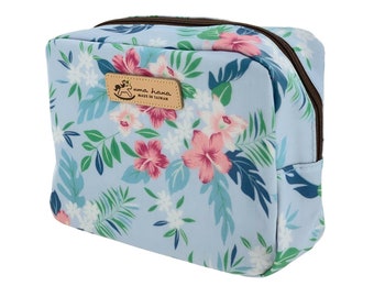 Tropical Flowers Waterproof Cube Makeup Cosmetic Bag, Cute Gift for Floral Lovers