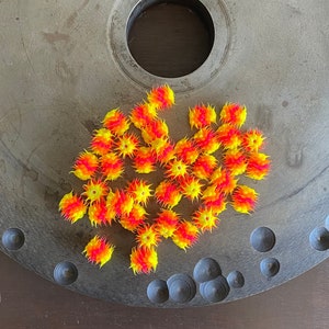 5pc-Spiky Silicone Beads, Yellow/Orange/Orangy-Red, Colorful Beads, Spiky Beads, Fun Beads, Jewelry Making, Sensory Beads (51-YOO)