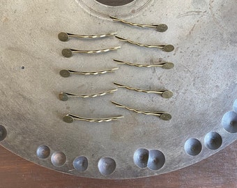10pc-Bobby Pin Blanks, 49mm, Antique Brass, 7.5mm Pad, Hair Clip, Hair Pin, Bobby Pin Blank, Hair Pin Setting, Jewelry Findings(VF-205)
