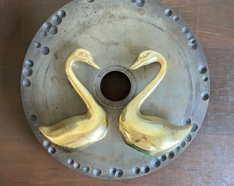 2pc-Vintage Brass Swans, Swan Decor, Mid Century, Vintage Decor, Brass Swans, Brass Figures, Vintage Brass, Boho, Hollywood Regency, Vintage