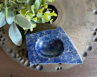 Vintage Lapis Lazuli Ashtray Bowl, Hand Carved Trinket Dish, Blue