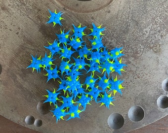 5pc-Spiky Silicone Beads, Blue & Yellow Colorful Beads, Y2K, 90s Nostalgia, Jewelry Making, Crafting Supplies, Sensory Beads(109-BY)