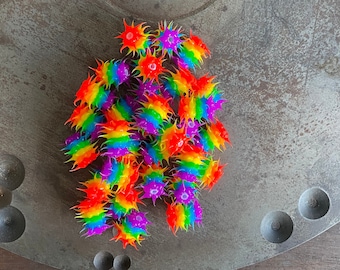 5pc-Spiky Silicone Beads, #94 Rainbow Beads, Colorful Beads, Y2K, 90s Nostalgia, Jewelry Making, Sensory Beads, Crafting (94-RB)