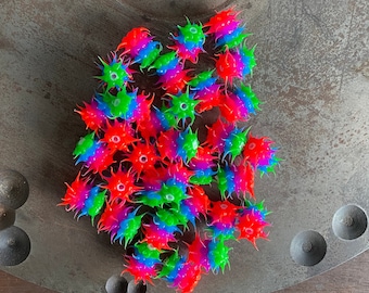 5pc-Spiky Silicone Beads, Green/Pink/Blue/Purple Colorful Beads, Y2k, 90s Nostalgia, Jewelry Making, Sensory Beads, Crafting(96-RB)