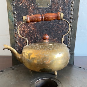 Vintage Brass Teapot, Brass Teapot, Made in India, Etched Brass Teapot, Vintage Boho Decor, Vintage Teapot, Tea Kettle, Vintage Decor,Teapot