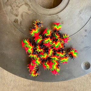 5pc-Spiky Silicone Beads, Black/Orange/Yellow/Red Colorful Beads, Spiky Beads, Fun Beads, Jewelry Making,Crafting,Sensory Beads(100-BOYGR)