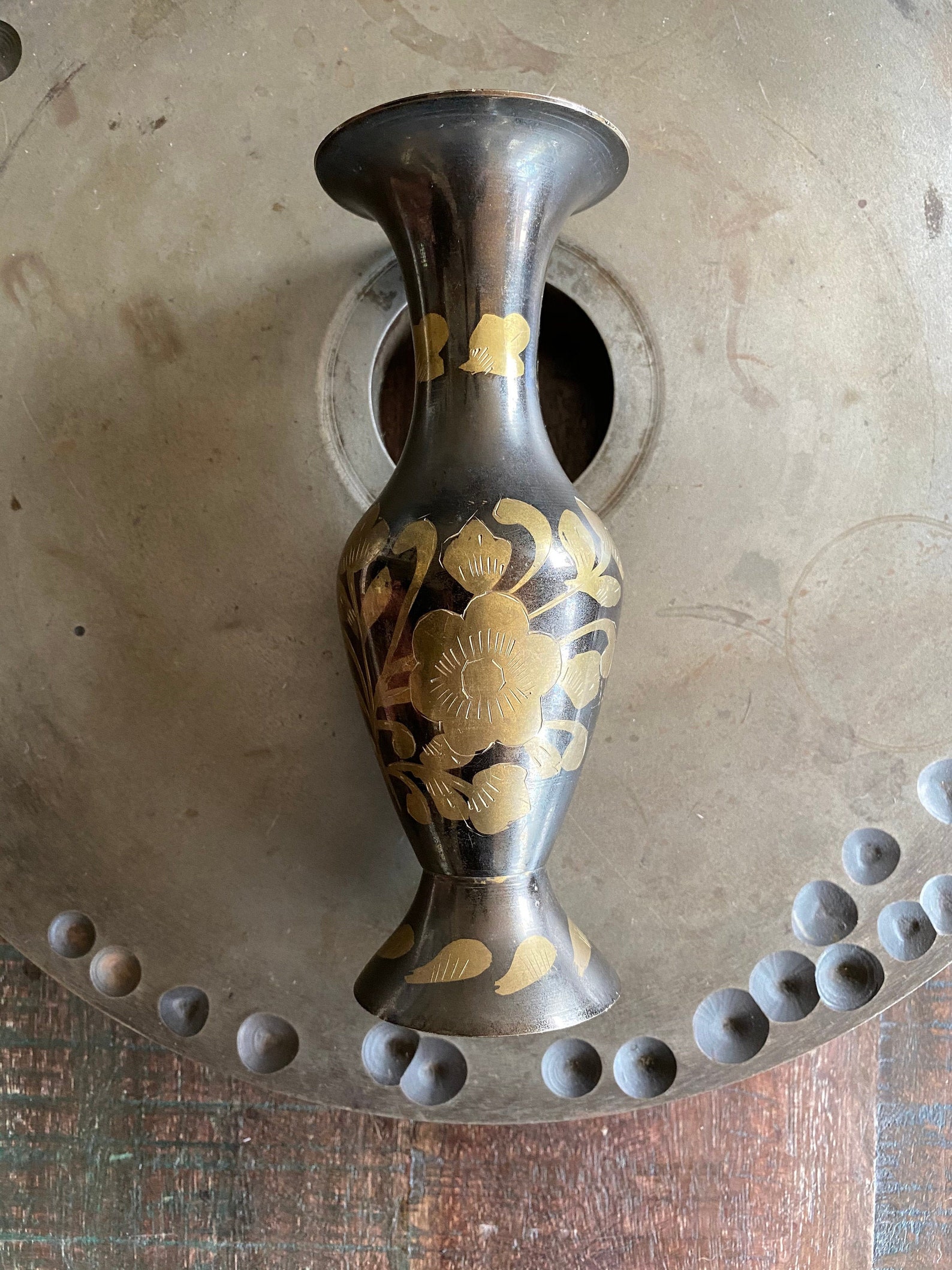 Vintage Brass Vase Made in India Black and Brass Etched Bud Etsy Canada