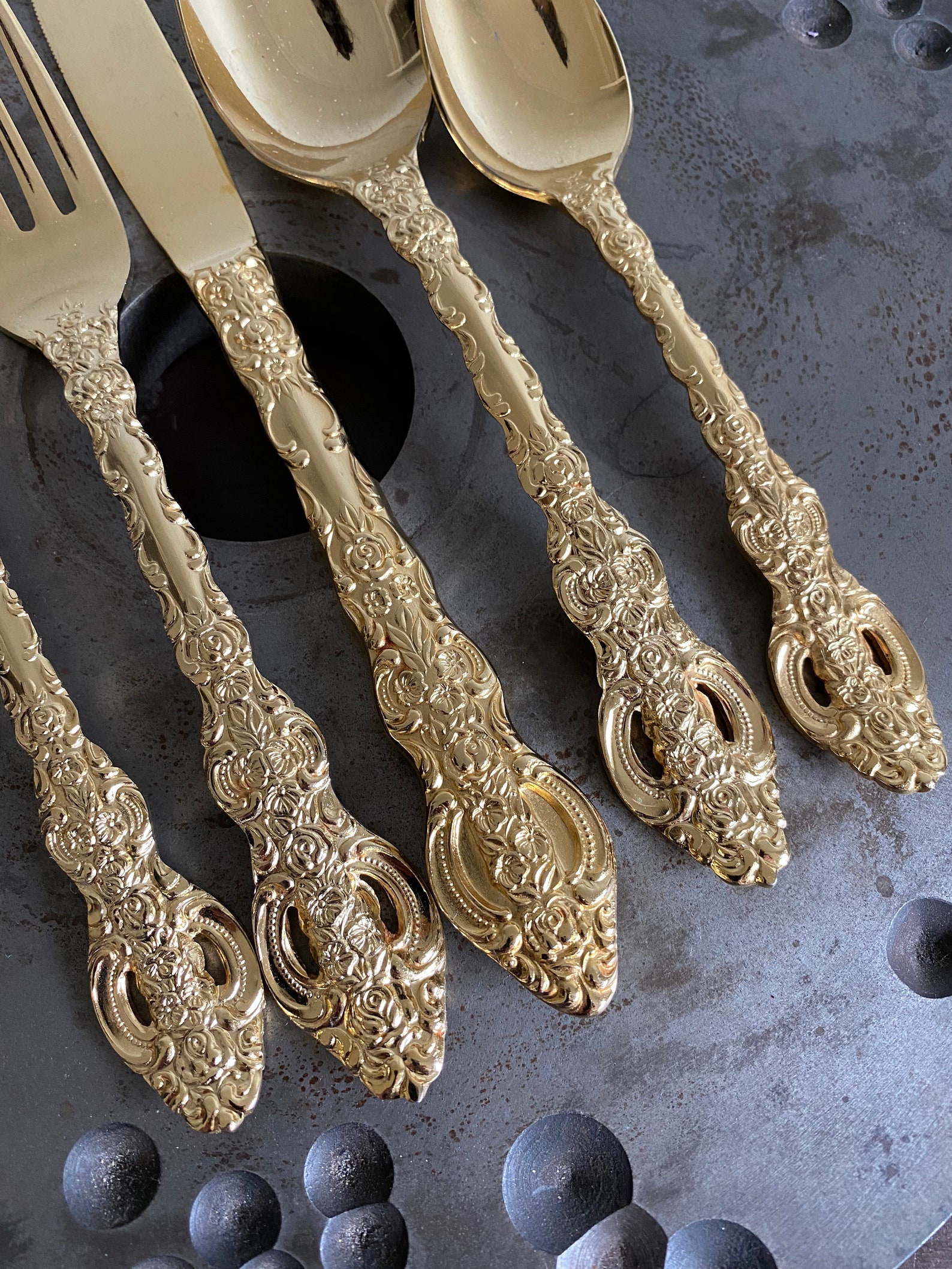 50pc. Vintage Gold Flatware Set by Golden Lifetime Cutlery Etsy