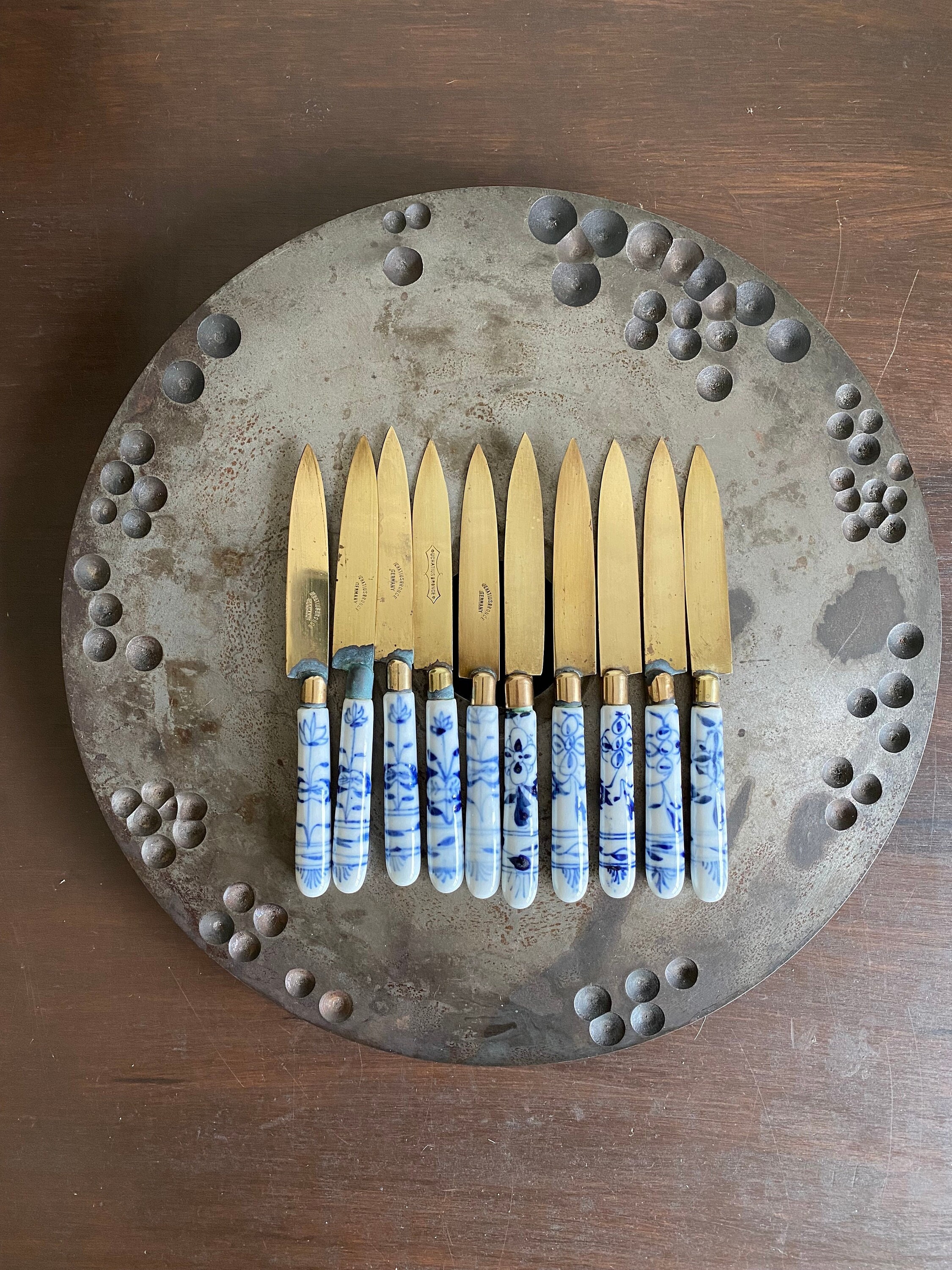 Antique Porcelain Uchatius Bronce Fruit Knives - Set of 6 (md)