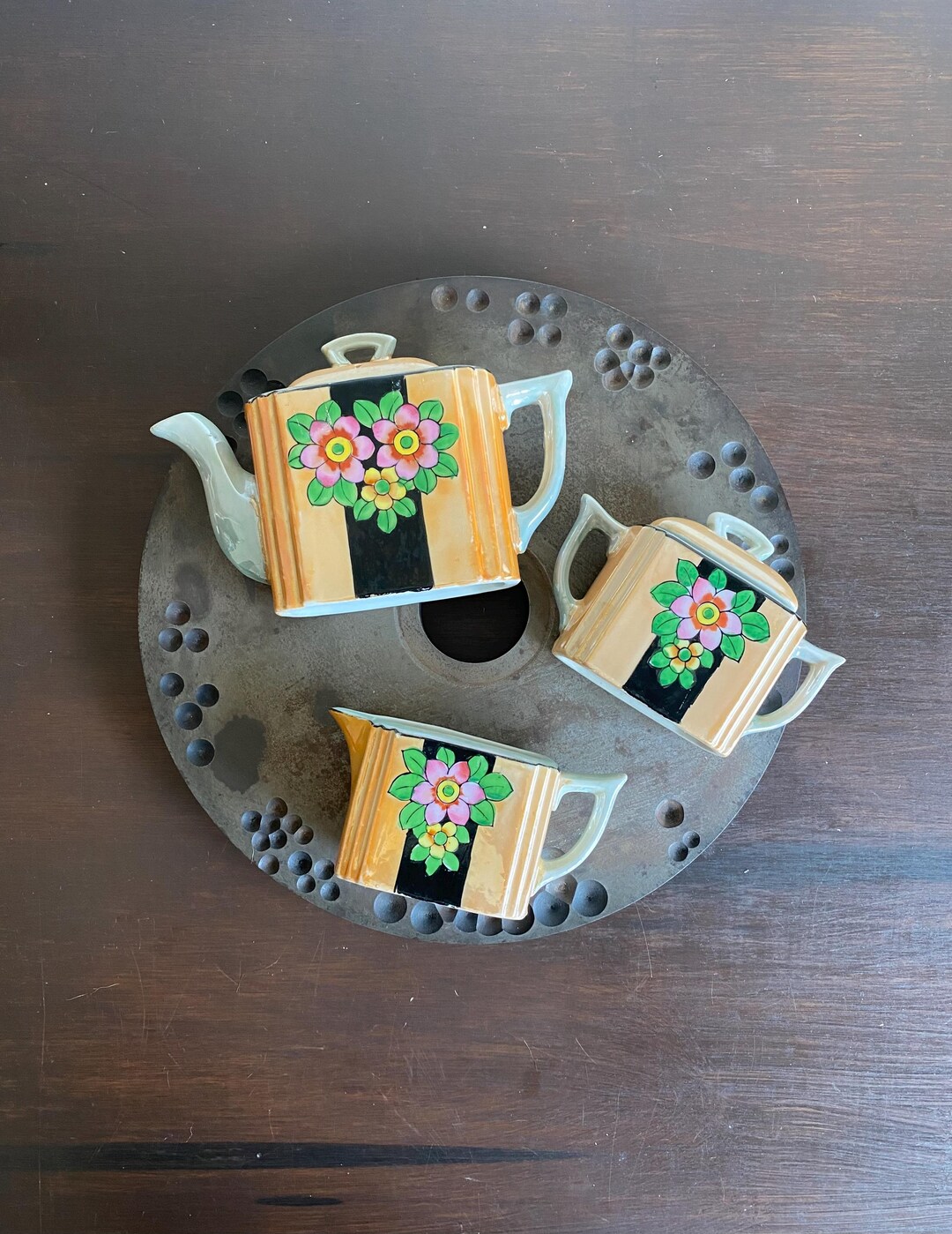 Vintage Japanese Lusterware Teapot Set, Asian Decor, Antique