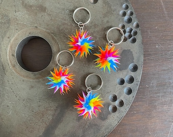 Spiky Silicone Bead Key Chain, Fun Backpack Tag, Fidget Zipper Pull, Retro Car Mirror Charm, Sensory Gift, Stocking Stuffer(Key 27)