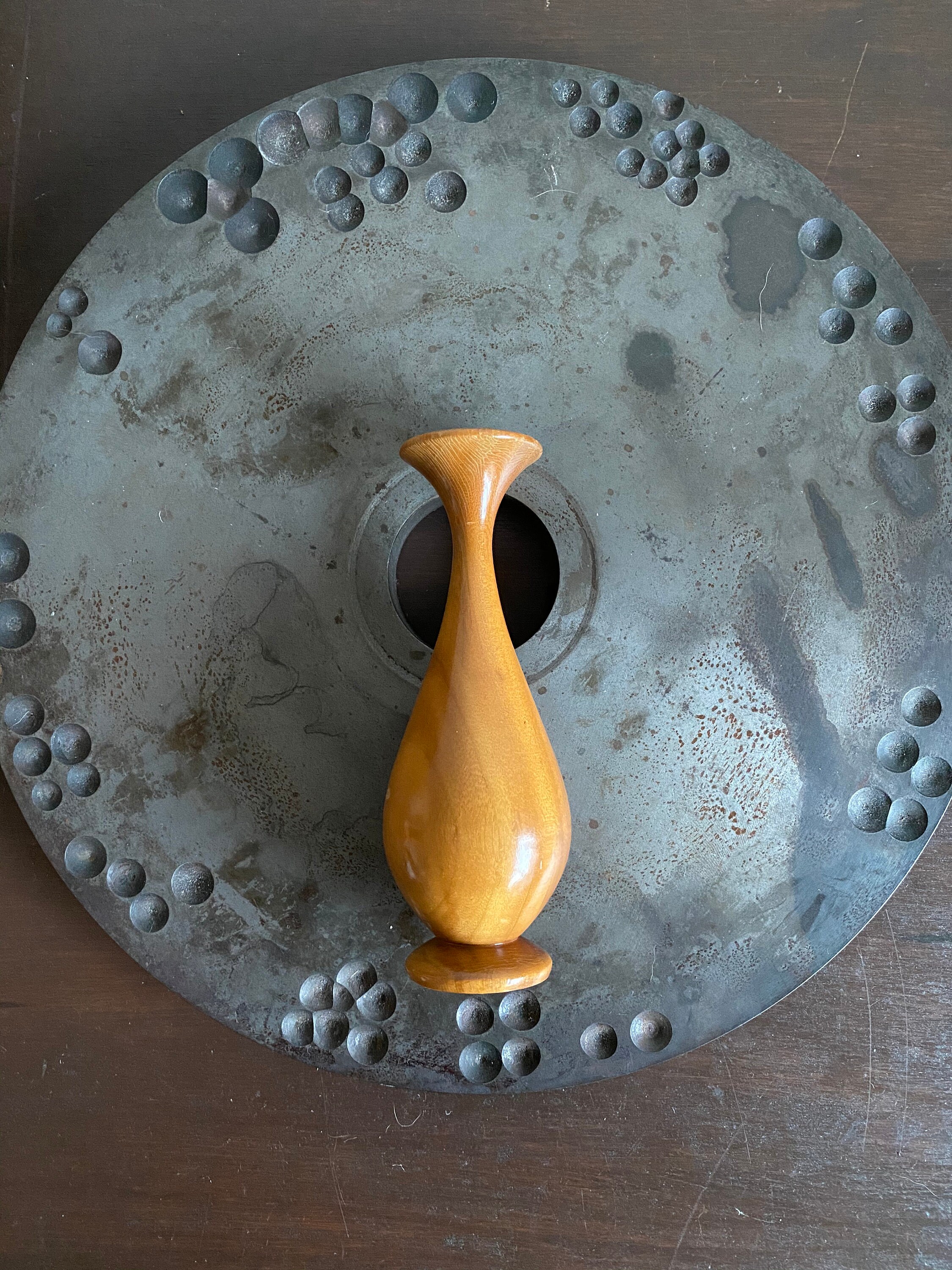 Vintage Hand Turned Wood Bud Vase, Single Stem Floral Flower Decor, Mid Century, Boho