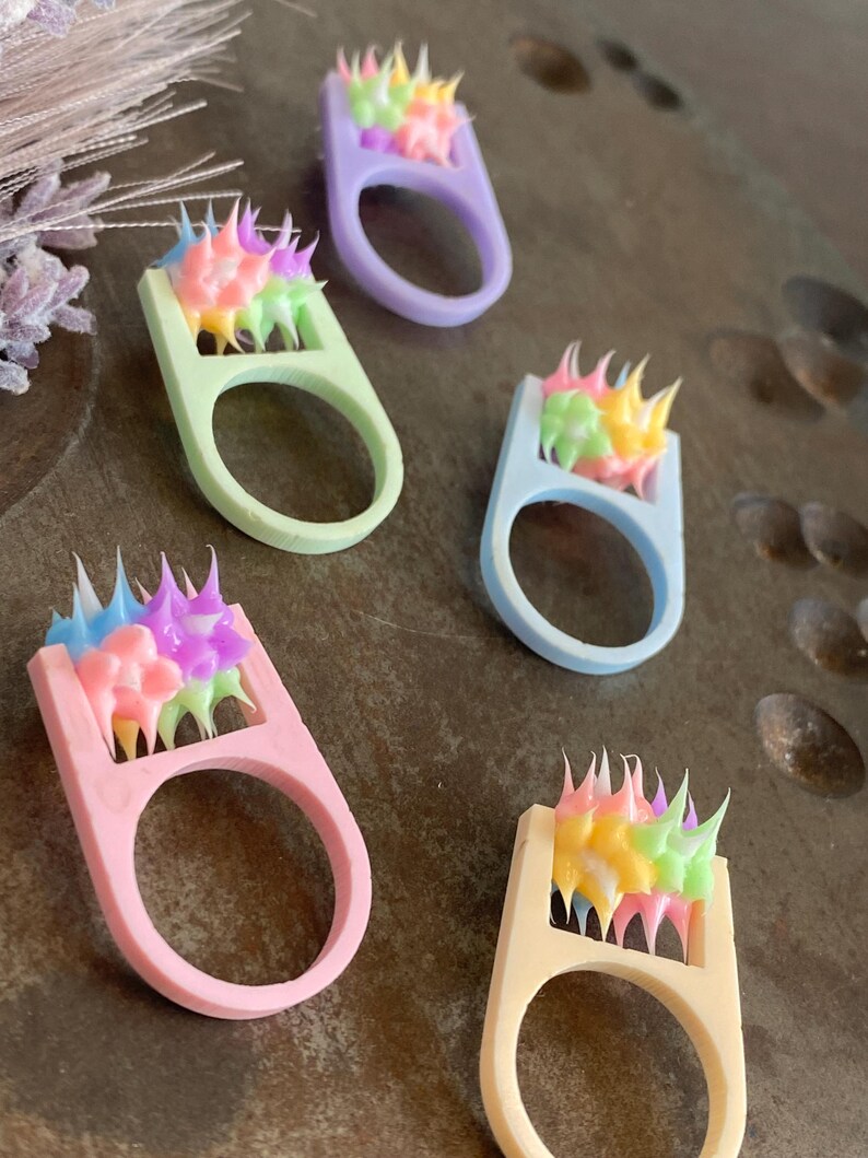 Bead Ring Rave Handmade Spiky Bead Fidget Ring, Cyberpunk Ring, Acrylic Spinner Ring ...